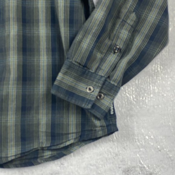 Prana Shirt Adult XL Holton Long Sleeve Button Up Green Blue Plaid Check Men - Picture 4 of 11